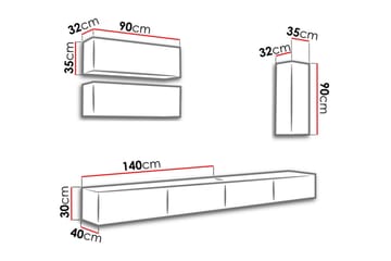 TV-kalustepaketti Vigo 280x40x180 cm - Musta/Valkoinen - Huonekalut - TV- & Mediakalusteet - TV-kalustepaketti