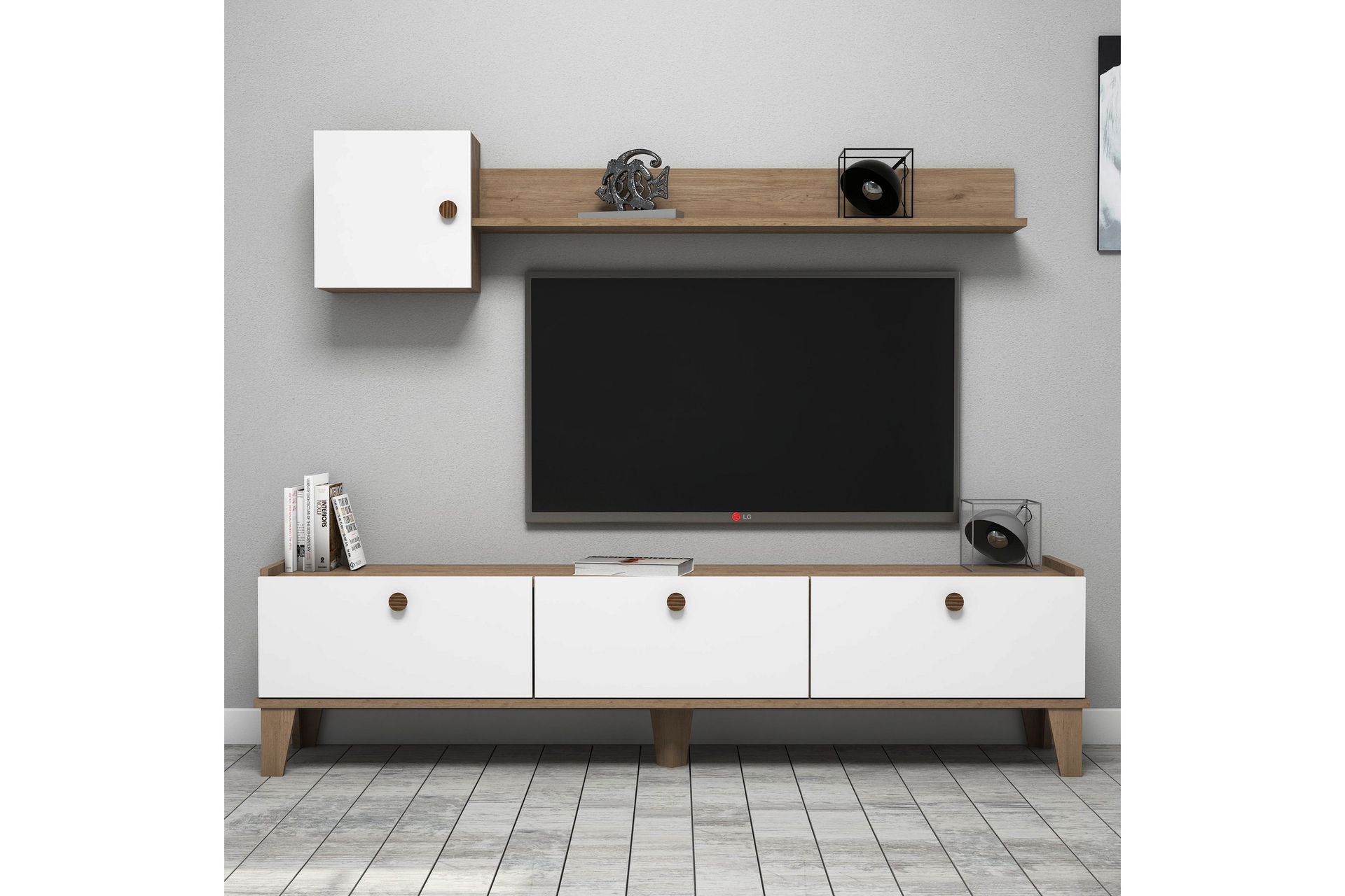 TV-kalustesetti 35x178 cm - Luonnonväri/Valkoinen - Huonekalut - TV- & Mediakalusteet - TV-kalustepaketti