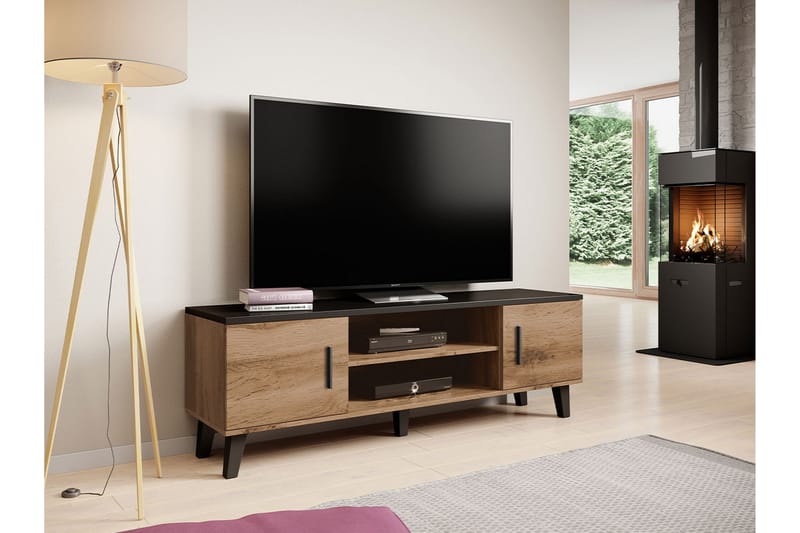 TV-kalustesetti Dudley 160 cm - Luonnonväri/Musta - Huonekalut - TV- & Mediakalusteet - TV-kalustepaketti
