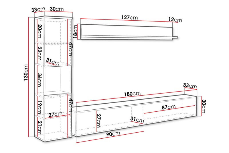 Tv-kalustesetti - Luonnonväri/Valkoinen - Huonekalut - TV- & Mediakalusteet - TV-kalustepaketti