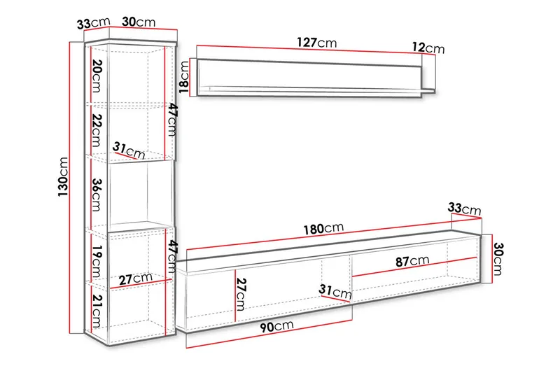 Tv-kalustesetti - Luonnonväri/Valkoinen - Huonekalut - TV- & Mediakalusteet - TV-kalustepaketti