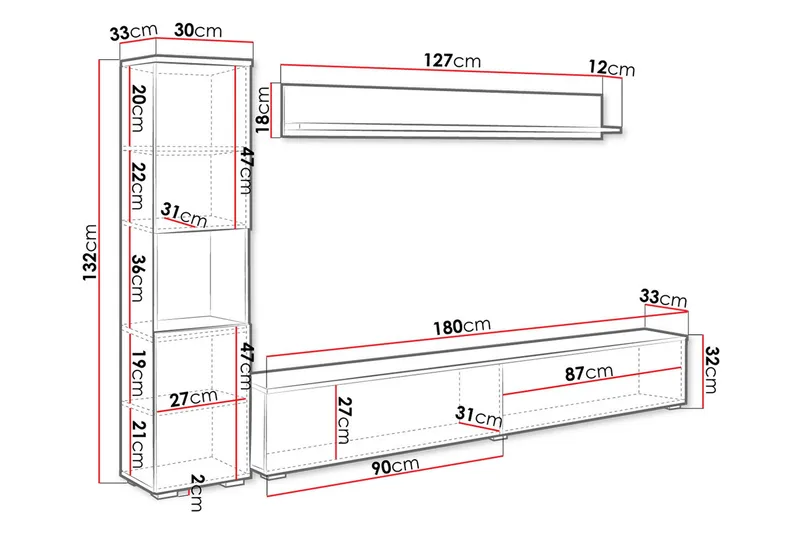Tv-kalustesetti - Luonnonväri/Valkoinen - Huonekalut - TV- & Mediakalusteet - TV-kalustepaketti