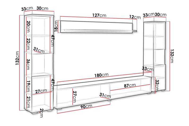 Tv-kalustesetti - Luonnonväri/Valkoinen - Huonekalut - TV- & Mediakalusteet - TV-kalustepaketti