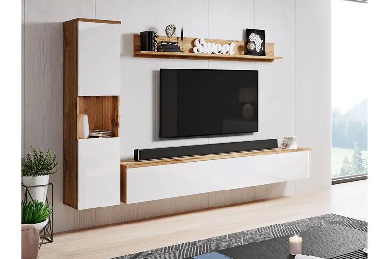 Tv-kalustesetti - Luonnonväri/Valkoinen - Huonekalut - TV- & Mediakalusteet - TV-kalustepaketti