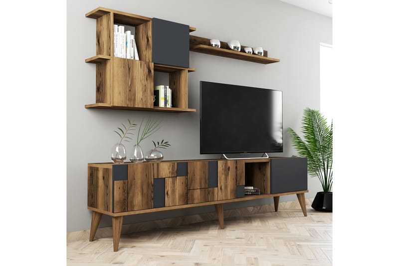 TV-kalustesetti Moyano 180 cm - Tummanruskea/Antrasiitti - Huonekalut - TV- & Mediakalusteet - TV-kalustepaketti
