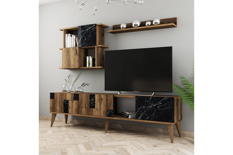 TV-kalustesetti Moyano 180 cm - Tummanruskea/Musta - Huonekalut - TV- & Mediakalusteet - TV-kalustepaketti