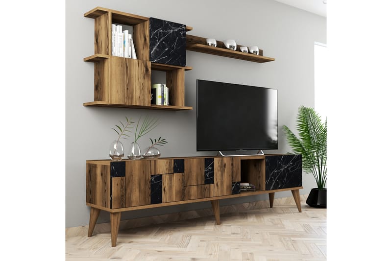 TV-kalustesetti Moyano 180 cm - Tummanruskea/Musta - Huonekalut - TV- & Mediakalusteet - TV-kalustepaketti