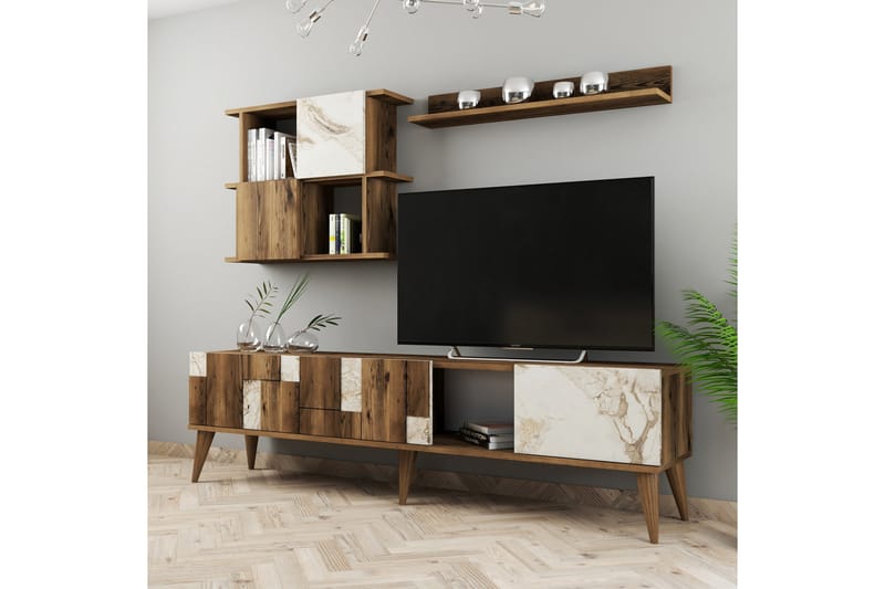 TV-kalustesetti Moyano 180 cm - Valkoinen/Tummanruskea - Huonekalut - TV- & Mediakalusteet - TV-kalustepaketti