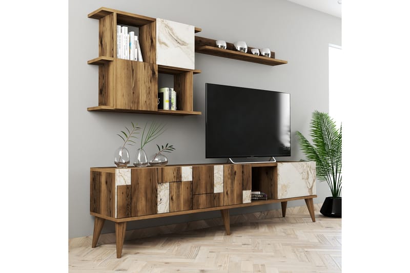 TV-kalustesetti Moyano 180 cm - Valkoinen/Tummanruskea - Huonekalut - TV- & Mediakalusteet - TV-kalustepaketti