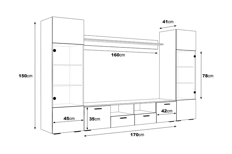 TV-kalustesetti Rhue 41x260  cm - Lasi/Valkoinen - TV-kalustepaketti