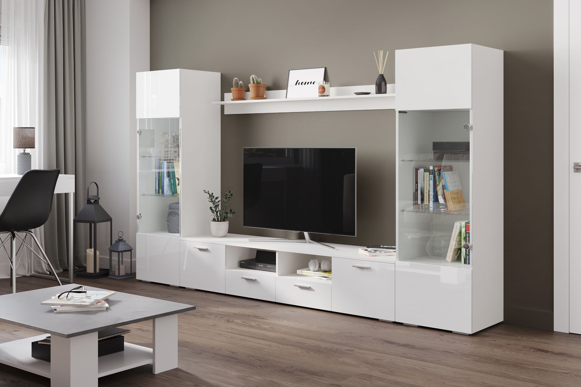 TV-kalustesetti Rhue 41x260  cm - Lasi/Valkoinen - Huonekalut - TV- & Mediakalusteet - TV-kalustepaketti