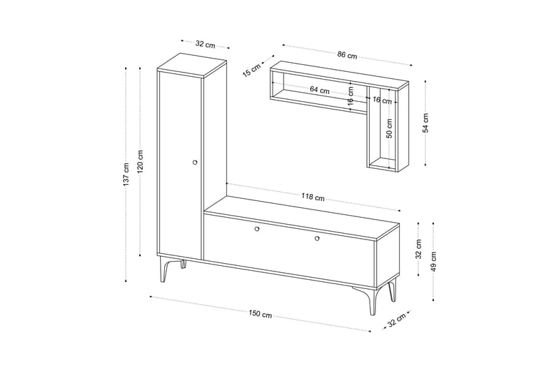 TV-kalustesetti Urgby 118x49 cm - Sininen - Huonekalut - TV- & Mediakalusteet - TV-kalustepaketti