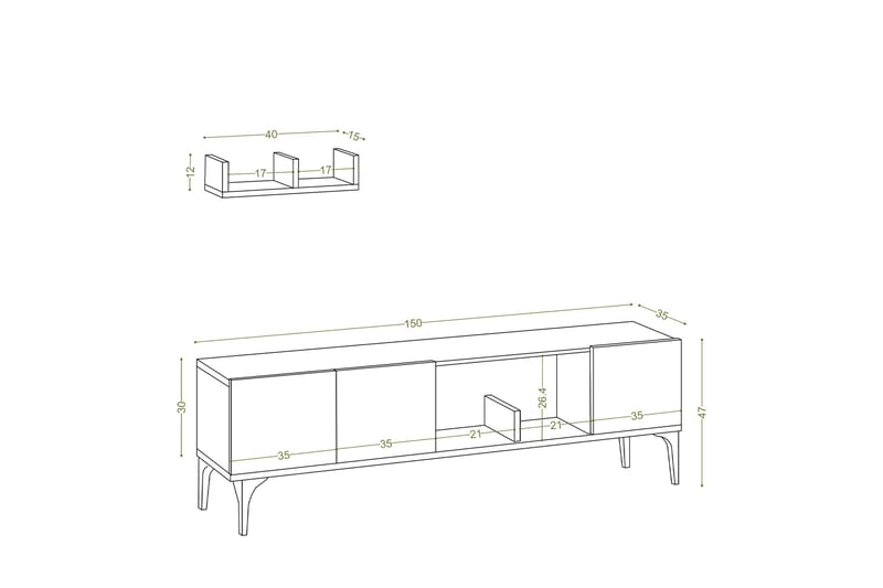 TV-kalustesetti Urgby 150x47 cm - Valkoinen - Huonekalut - TV- & Mediakalusteet - TV-kalustepaketti