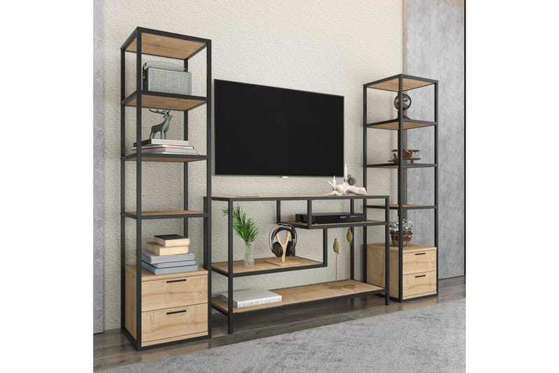 TV-kalustesetti Zakkum 198x160 cm - Musta - Huonekalut - TV- & Mediakalusteet - TV-kalustepaketti