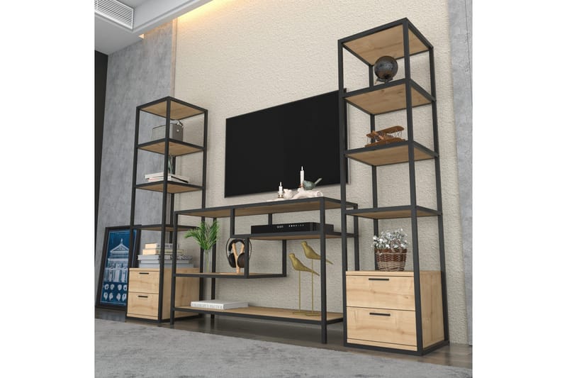 TV-kalustesetti Zakkum 198x160 cm - Musta - Huonekalut - TV- & Mediakalusteet - TV-kalustepaketti