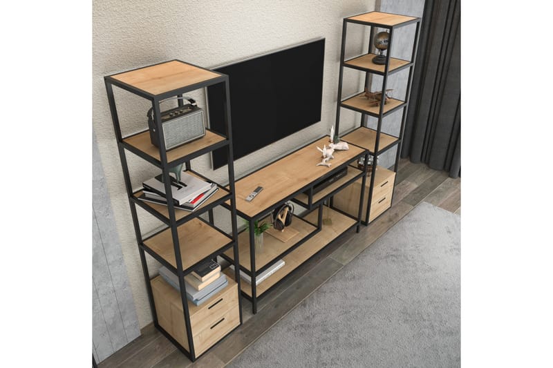TV-kalustesetti Zakkum 198x160 cm - Musta - Huonekalut - TV- & Mediakalusteet - TV-kalustepaketti
