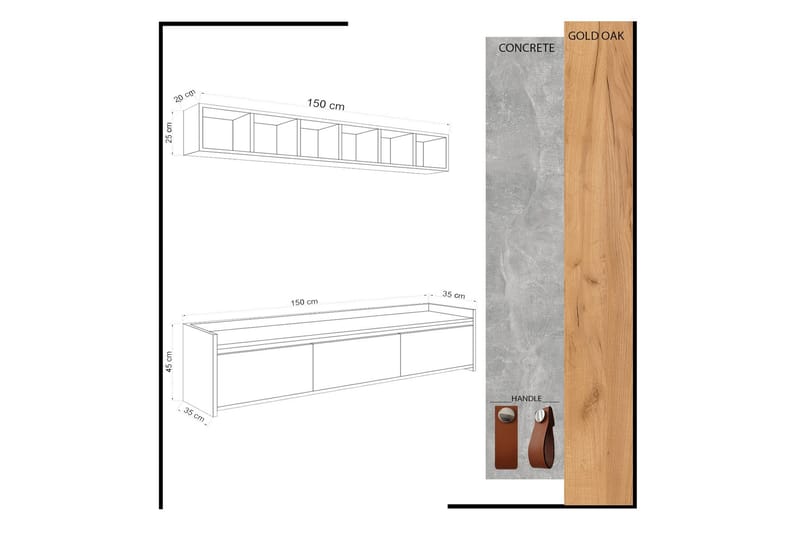TV-taso Naidaj seinähyllyllä - Huonekalut - TV- & Mediakalusteet - TV-kalustepaketti