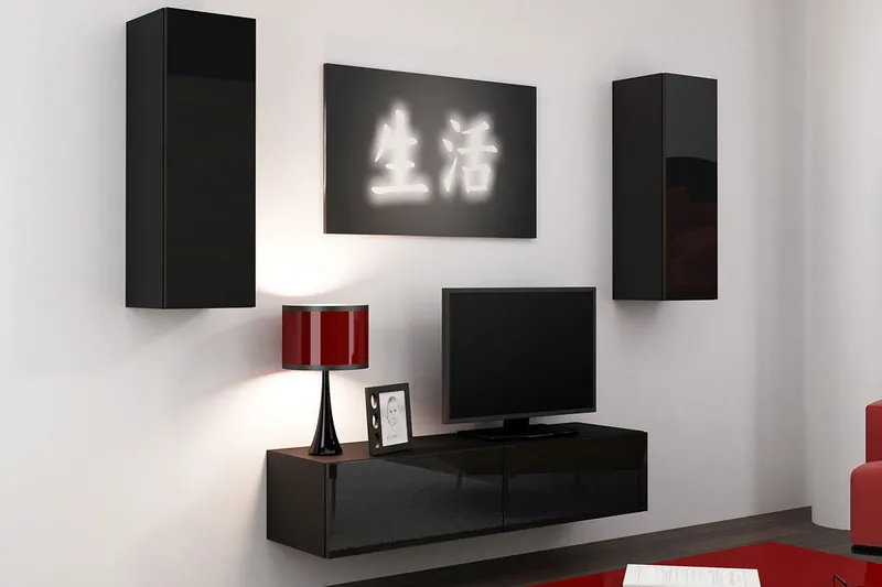 TV-kalustepaketti Vigo 210x40x180 cm, Musta/Valkoinen
