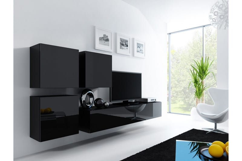 TV-kalustepaketti Vigo 230x40x180 cm, Musta/Valkoinen