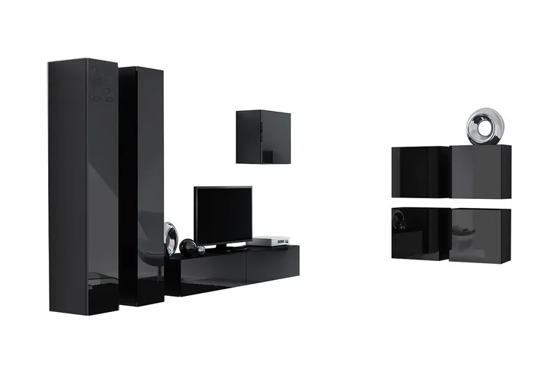 TV-kalustepaketti Vigo 260x40x180 cm - Musta/Valkoinen - Huonekalut - TV- & Mediakalusteet - TV-kalustepaketti
