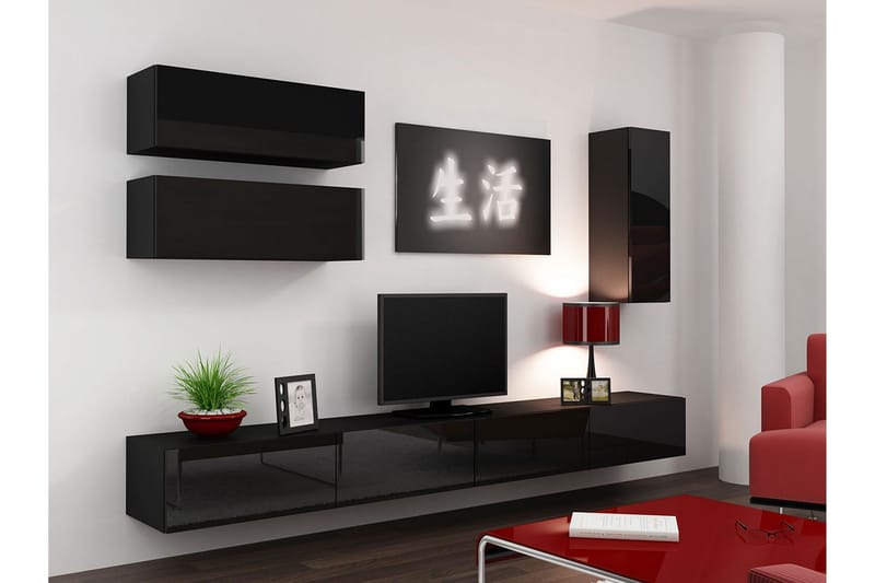 TV-kalustepaketti Vigo 280x40x180 cm, Musta/Valkoinen