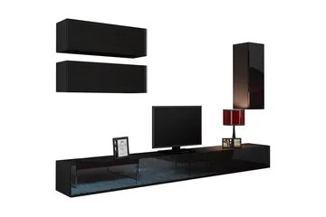 TV-kalustepaketti Vigo 280x40x180 cm - Musta/Valkoinen - Huonekalut - TV- & Mediakalusteet - TV-kalustepaketti