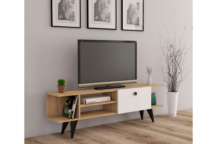 TV-taso 120 cm - Luonnonväri/Valkoinen - Tv taso & Mediataso