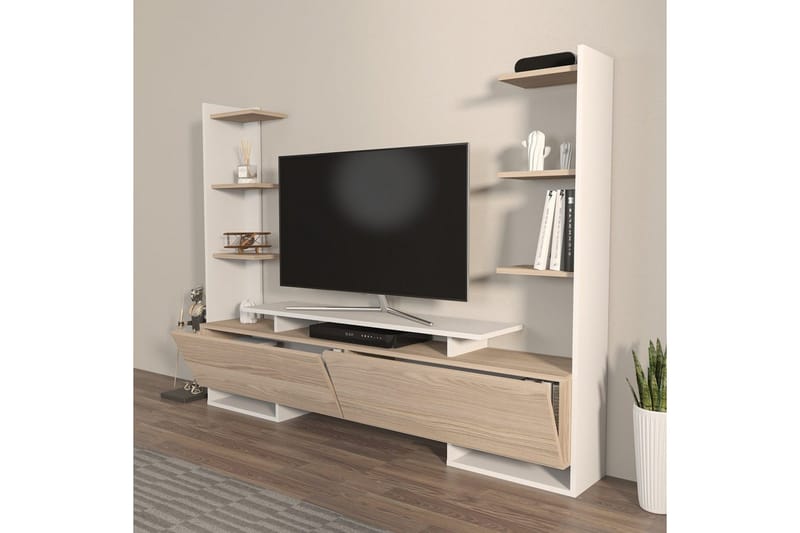 TV-taso Akdere Valkoinen / Tammi - Keskisävyinen puu/Valkoinen - Huonekalut - TV- & Mediakalusteet - Tv taso & Mediataso