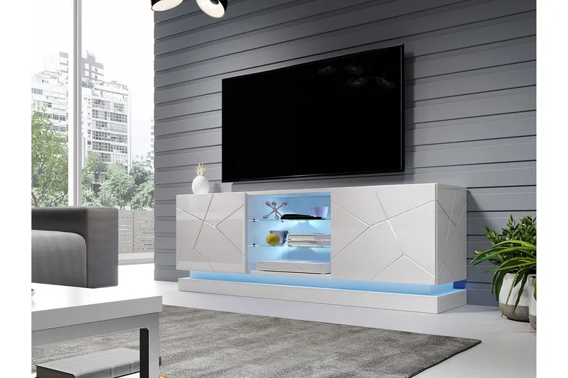 TV-taso Barjols 40x160 cm LED-valaistus - Valkoinen/Korkeakiilto - Huonekalut - TV- & Mediakalusteet - Tv taso & Mediataso