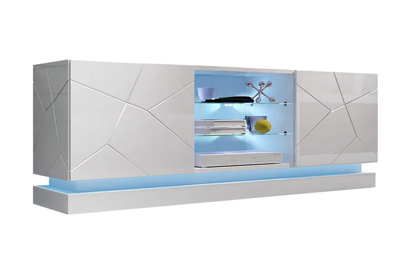 TV-taso Barjols 40x160 cm LED-valaistus, Valkoinen/Korkeakiilto