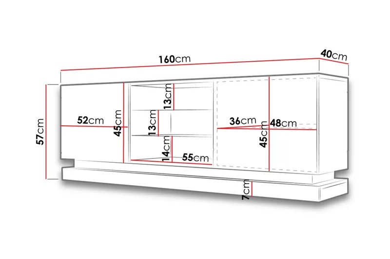 TV-taso Barjols 40x160 cm LED-valaistus - Valkoinen/Korkeakiilto - Huonekalut - TV- & Mediakalusteet - Tv taso & Mediataso