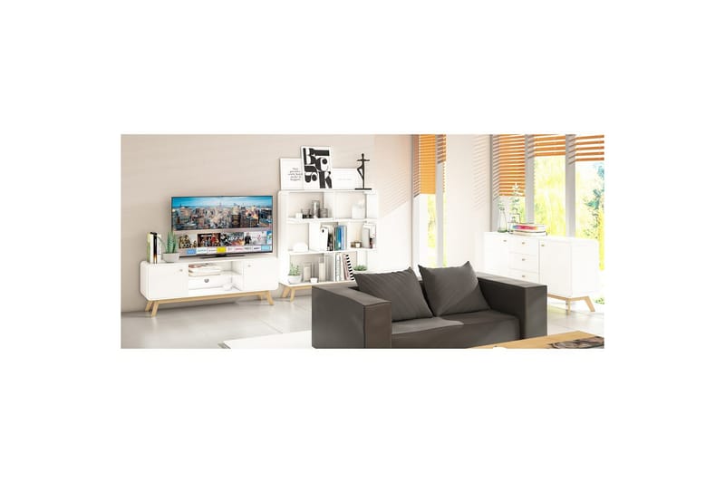 TV-taso Cassie 140x39x53 cm, Valkoinen/Valkoinen - 140x39x53 cm, Valkoinen/Valkoinen - Huonekalut - TV- & Mediakalusteet - Tv taso & Mediataso