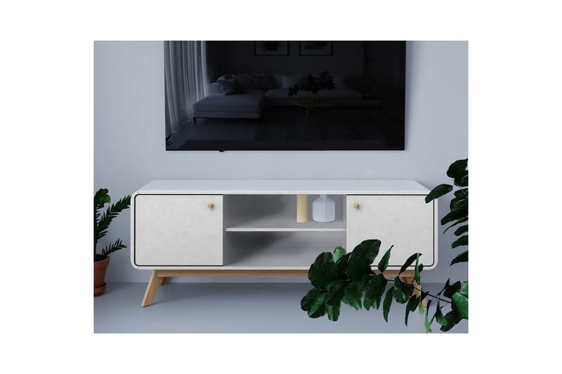 TV-taso Cassie 140x39x53 cm, Valkoinen/Valkoinen - 140x39x53 cm, Valkoinen/Valkoinen - Huonekalut - TV- & Mediakalusteet - Tv taso & Mediataso
