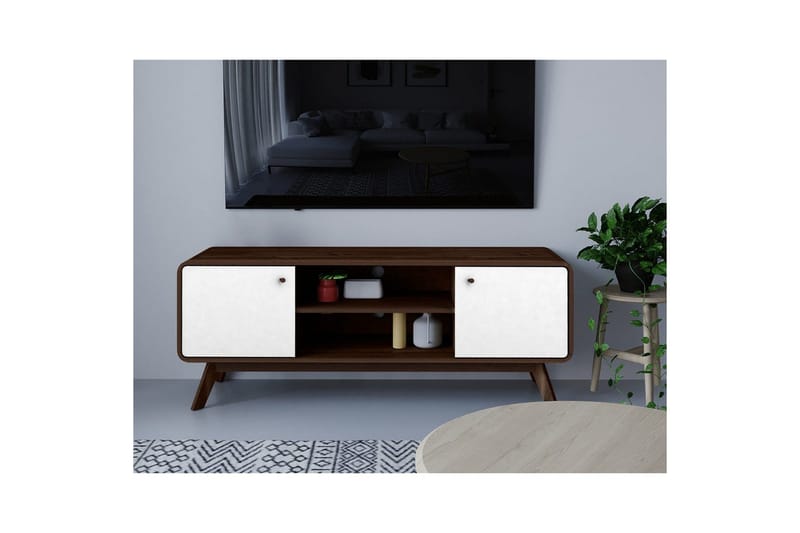 TV-taso Cassie 140x39x53 cm, Pähkinäpuu/Valkoinen - 140x39x53 cm, Pähkinäpuu/Valkoinen - Huonekalut - TV- & Mediakalusteet - Tv taso & Mediataso