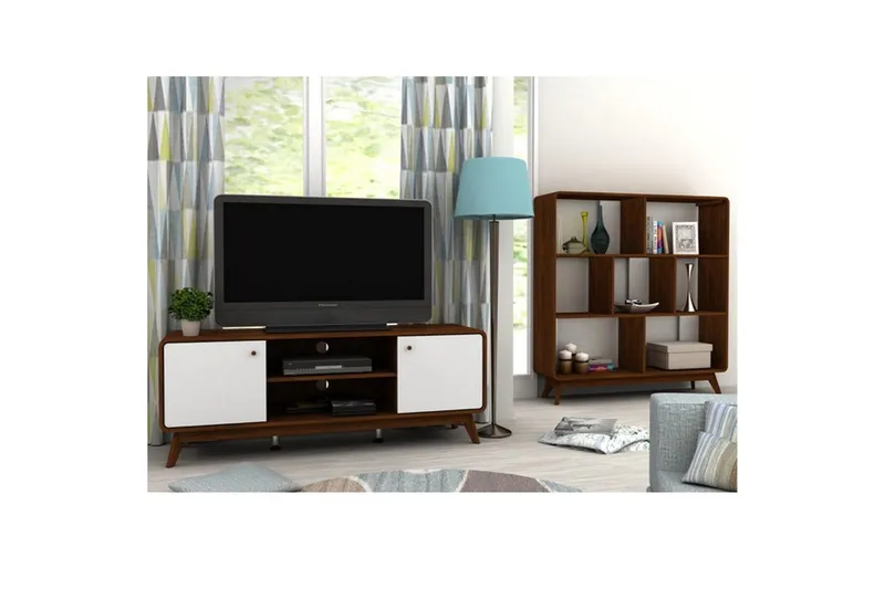 TV-taso Cassie 140x39x53 cm, Pähkinäpuu/Valkoinen - 140x39x53 cm, Pähkinäpuu/Valkoinen - Huonekalut - TV- & Mediakalusteet - Tv taso & Mediataso