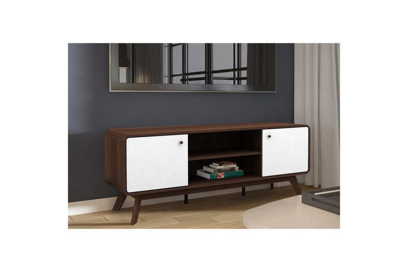 TV-taso Cassie 140x39x53 cm, Pähkinäpuu/Valkoinen - 140x39x53 cm, Pähkinäpuu/Valkoinen - Huonekalut - TV- & Mediakalusteet - Tv taso & Mediataso