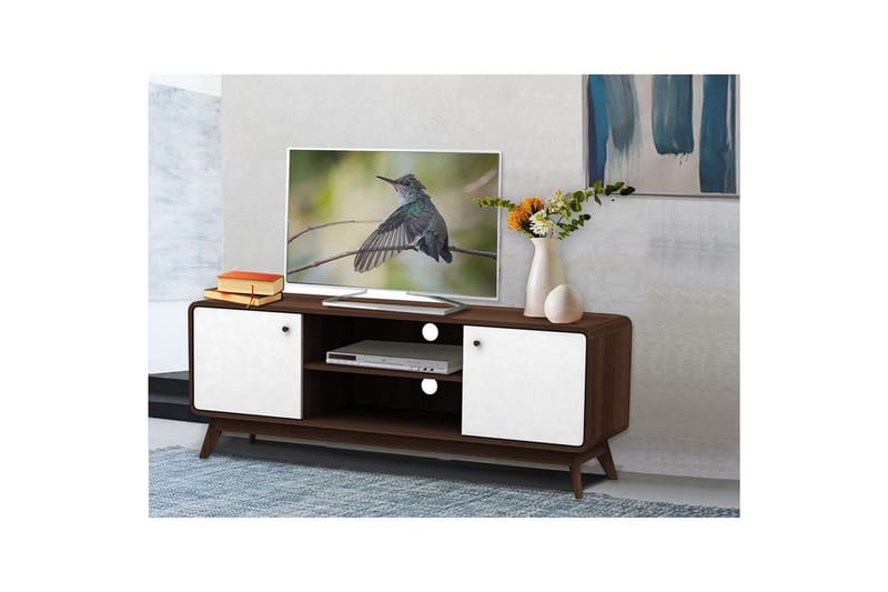 TV-taso Cassie 140x39x53 cm, Pähkinäpuu/Valkoinen - 140x39x53 cm, Pähkinäpuu/Valkoinen - Huonekalut - TV- & Mediakalusteet - Tv taso & Mediataso