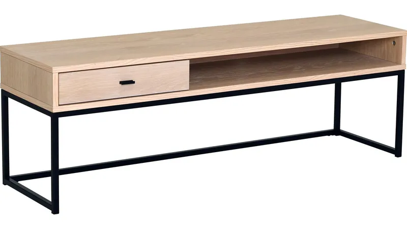 TV-taso Eiknor 120 cm, Valkopigmentoitu tammi / ruskealakattu tammiviilu