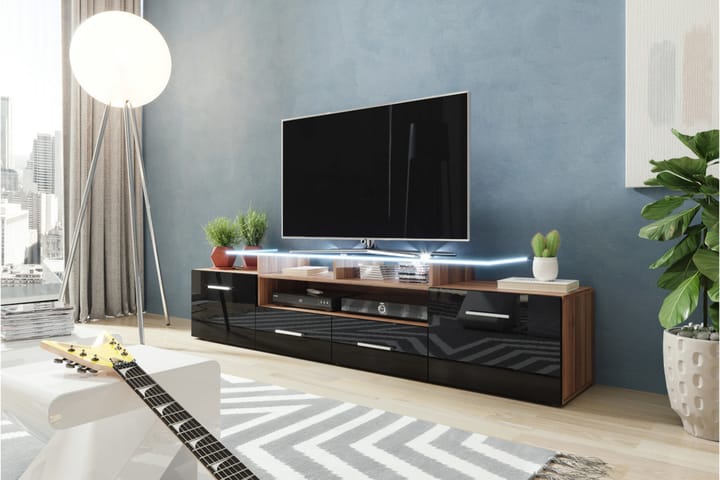 TV-taso Evora 39x194 cm LED-valaistus - Musta Korkeakiilto - Tv taso & Mediataso