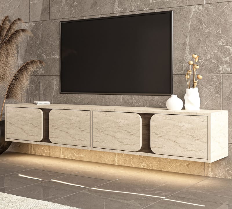 TV-taso Hanah Home Helen (180 x 30 x 30 cm) Travertiini, pähkinä - Travertiini ja pähkinä - Huonekalut - TV- & Mediakalusteet - Tv taso & Mediataso