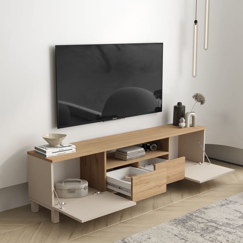 TV-taso Hanah Home Mood (180 x 49,2 x 35 cm) Hiekkatammi - Hiekka ja tammi - Huonekalut - TV- & Mediakalusteet - Tv taso & Mediataso