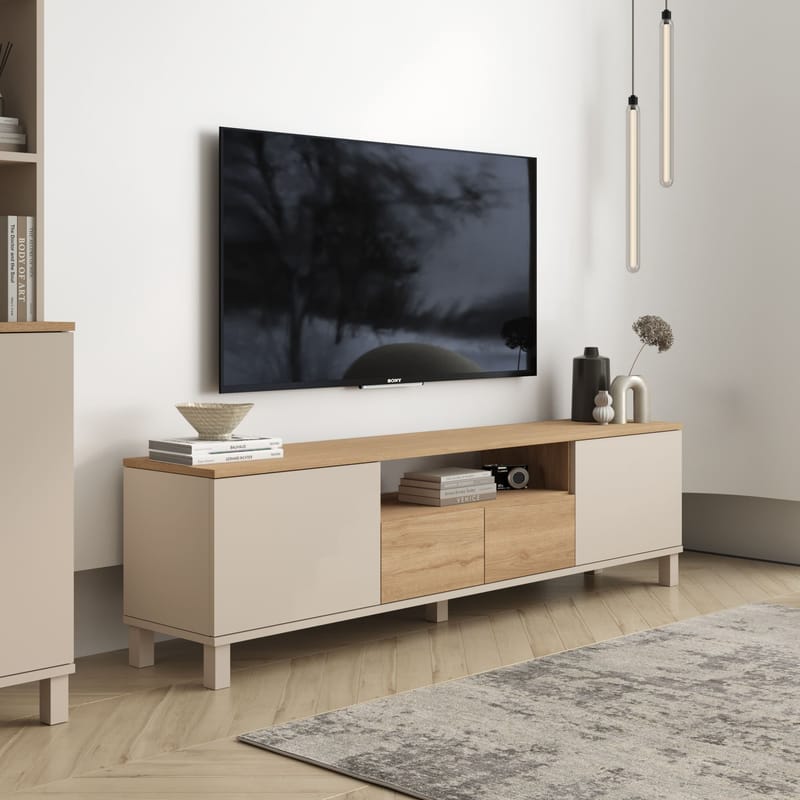 TV-taso Hanah Home Mood (180 x 49,2 x 35 cm) Hiekkatammi - Hiekka ja tammi - Huonekalut - TV- & Mediakalusteet - Tv taso & Mediataso