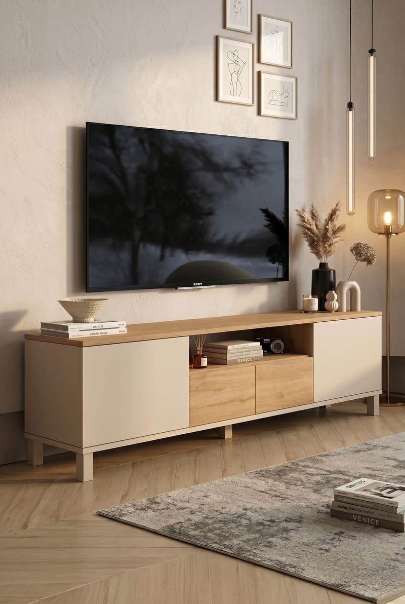 TV-taso Hanah Home Mood (180 x 49,2 x 35 cm) Hiekkatammi - Hiekka ja tammi - Huonekalut - TV- & Mediakalusteet - Tv taso & Mediataso