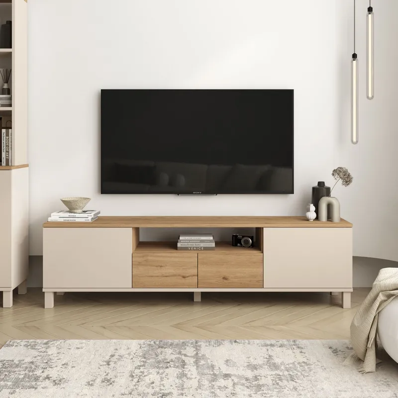 TV-taso Hanah Home Mood (180 x 49,2 x 35 cm) Hiekkatammi - Hiekka ja tammi - Huonekalut - TV- & Mediakalusteet - Tv taso & Mediataso