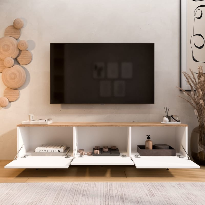 TV-taso Hanah Home Nord (180 x 45,6 x 32 cm) Valkotammi - Valkoinen ja tammi - Huonekalut - TV- & Mediakalusteet - Tv taso & Mediataso