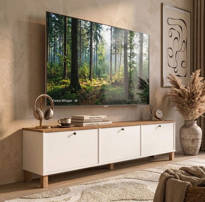 TV-taso Hanah Home Nord (180 x 45,6 x 32 cm) Valkotammi - Valkoinen ja tammi - Huonekalut - TV- & Mediakalusteet - Tv taso & Mediataso