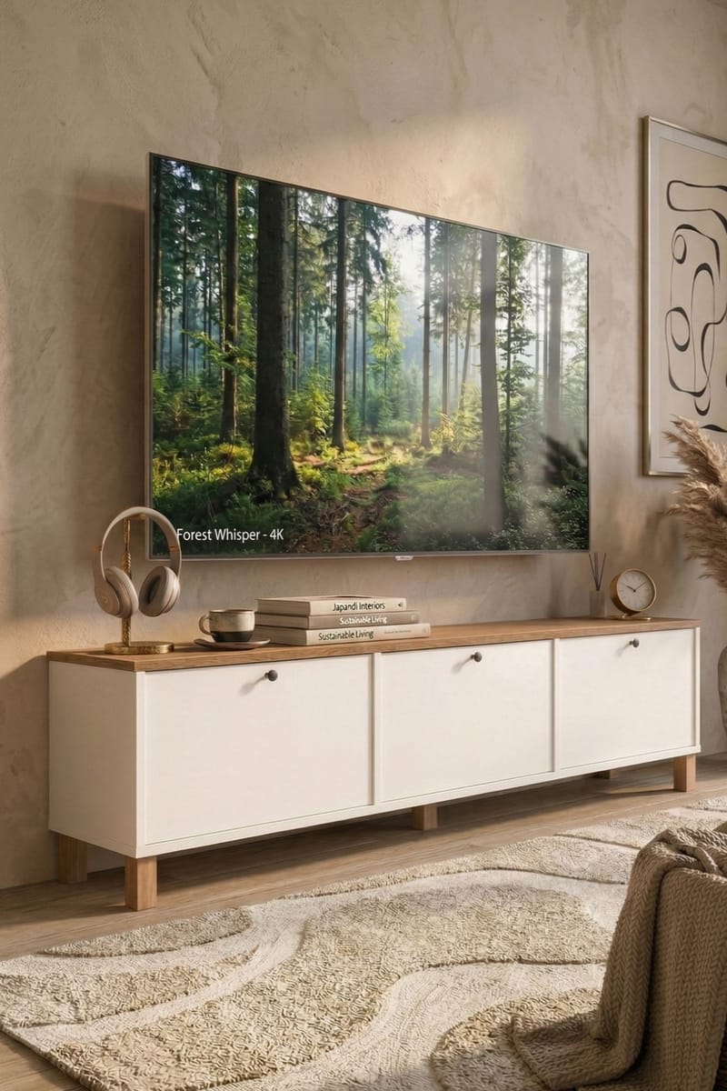 TV-taso Hanah Home Nord (180 x 45,6 x 32 cm) Valkotammi - Valkoinen ja tammi - Huonekalut - TV- & Mediakalusteet - Tv taso & Mediataso