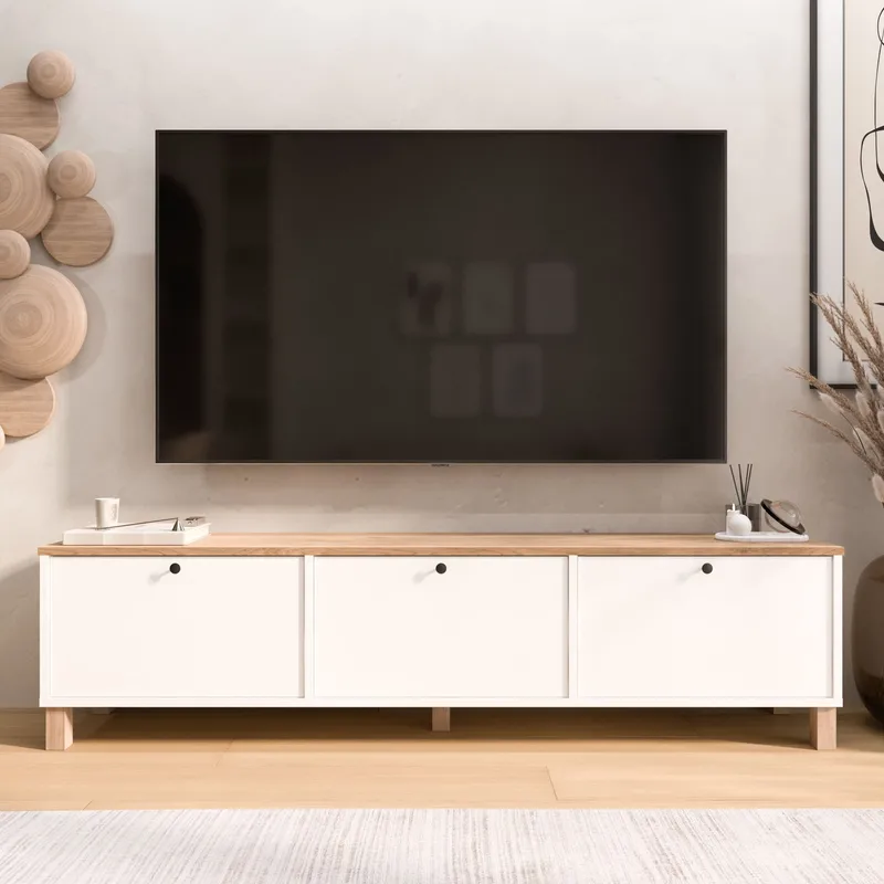 TV-taso Hanah Home Nord (180 x 45,6 x 32 cm) Valkotammi - Valkoinen ja tammi - Huonekalut - TV- & Mediakalusteet - Tv taso & Mediataso