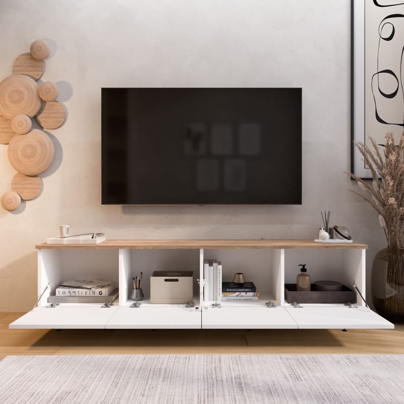 TV-taso Hanah Home Nord (180 x 45,6 x 34,1 cm) Valkotammi - Valkoinen ja tammi - Huonekalut - TV- & Mediakalusteet - Tv taso & Mediataso