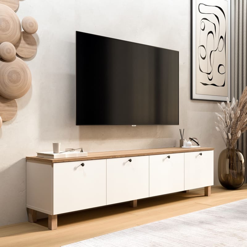 TV-taso Hanah Home Nord (180 x 45,6 x 34,1 cm) Valkotammi - Valkoinen ja tammi - Huonekalut - TV- & Mediakalusteet - Tv taso & Mediataso